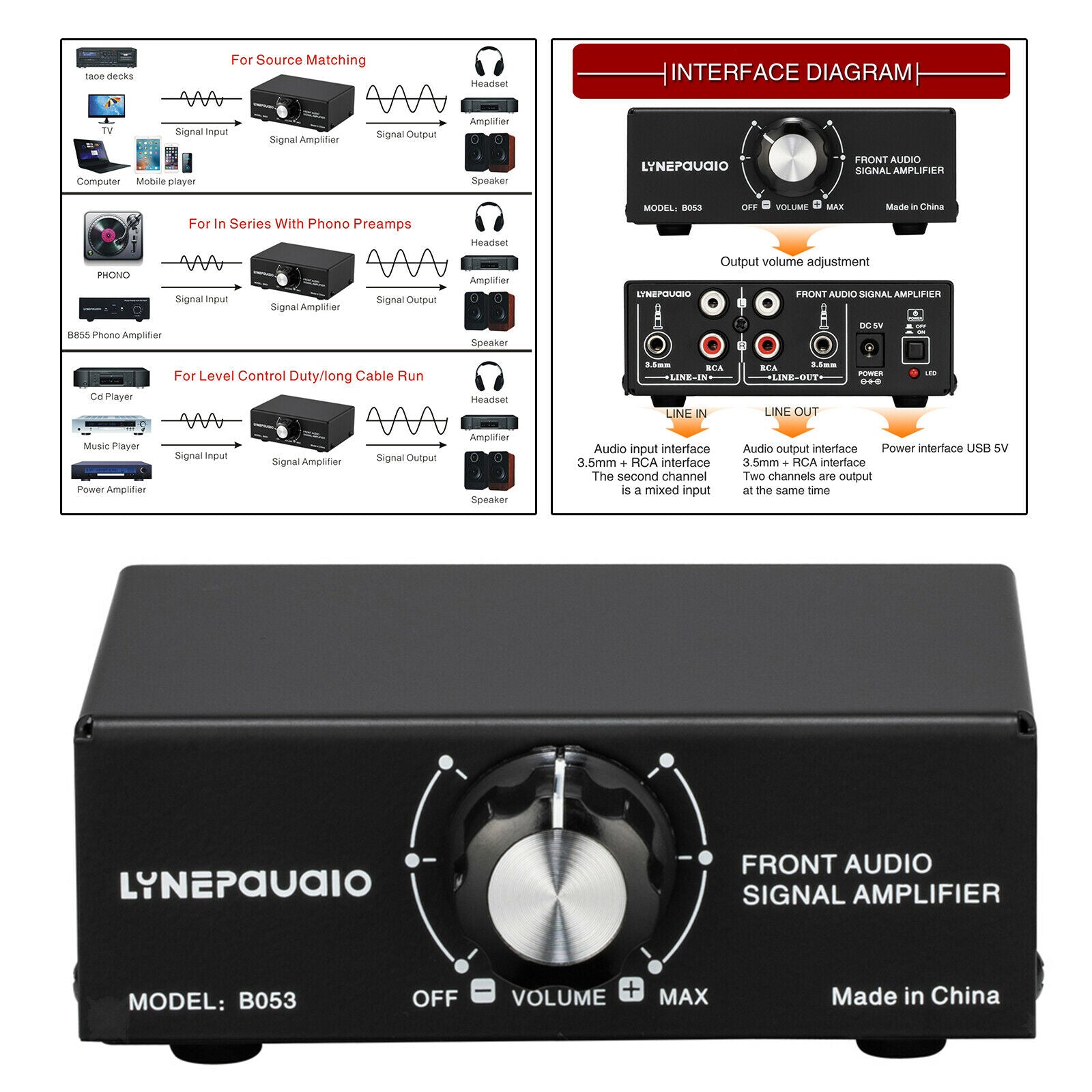 Portable Stereo Sound Amplifier Headphone Amplifier Booster 3.5mm Output