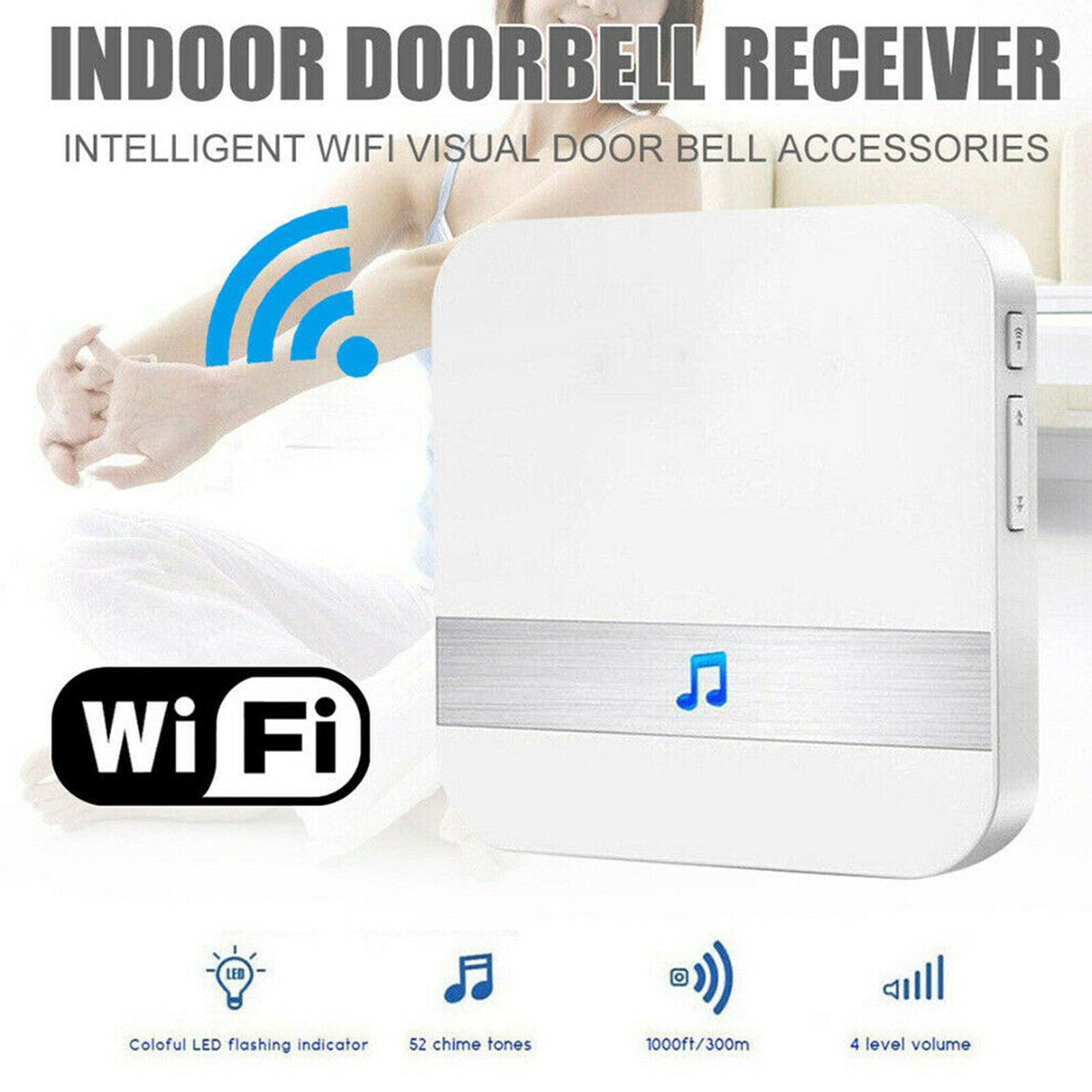 UK Plug 52-Tunes Chime Ding dong Wireless WIFI Doorbell Receiver Smart Dingdong