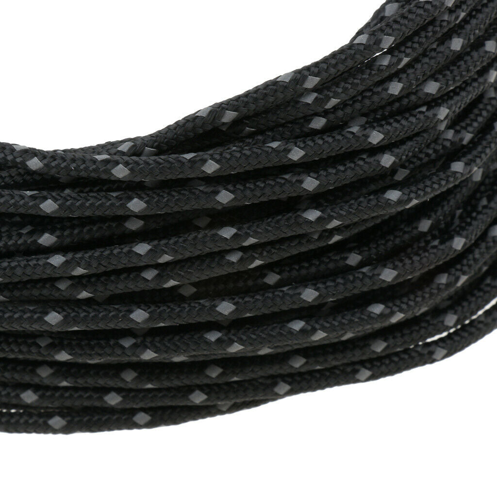 Tent Rope Reflective Camping Tent Guide Rope Guy Line Awning Cord 50ft Black
