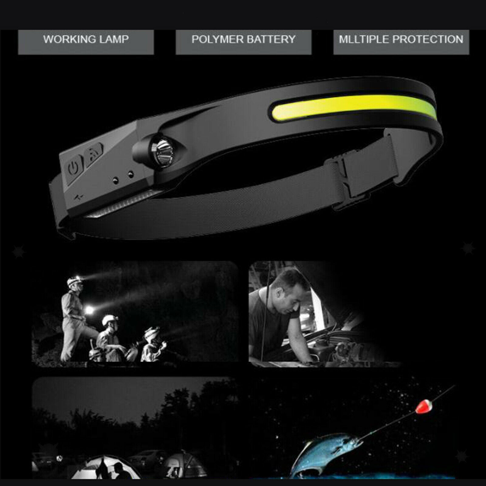 350LM LED Headlamp USB Rechargeable COB Headlight Camping Fishing Hunting