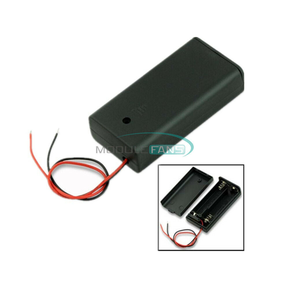 2PCS 2A Battery Holder Box Case with ON/OFF Switch and Cover for 2AA Battery