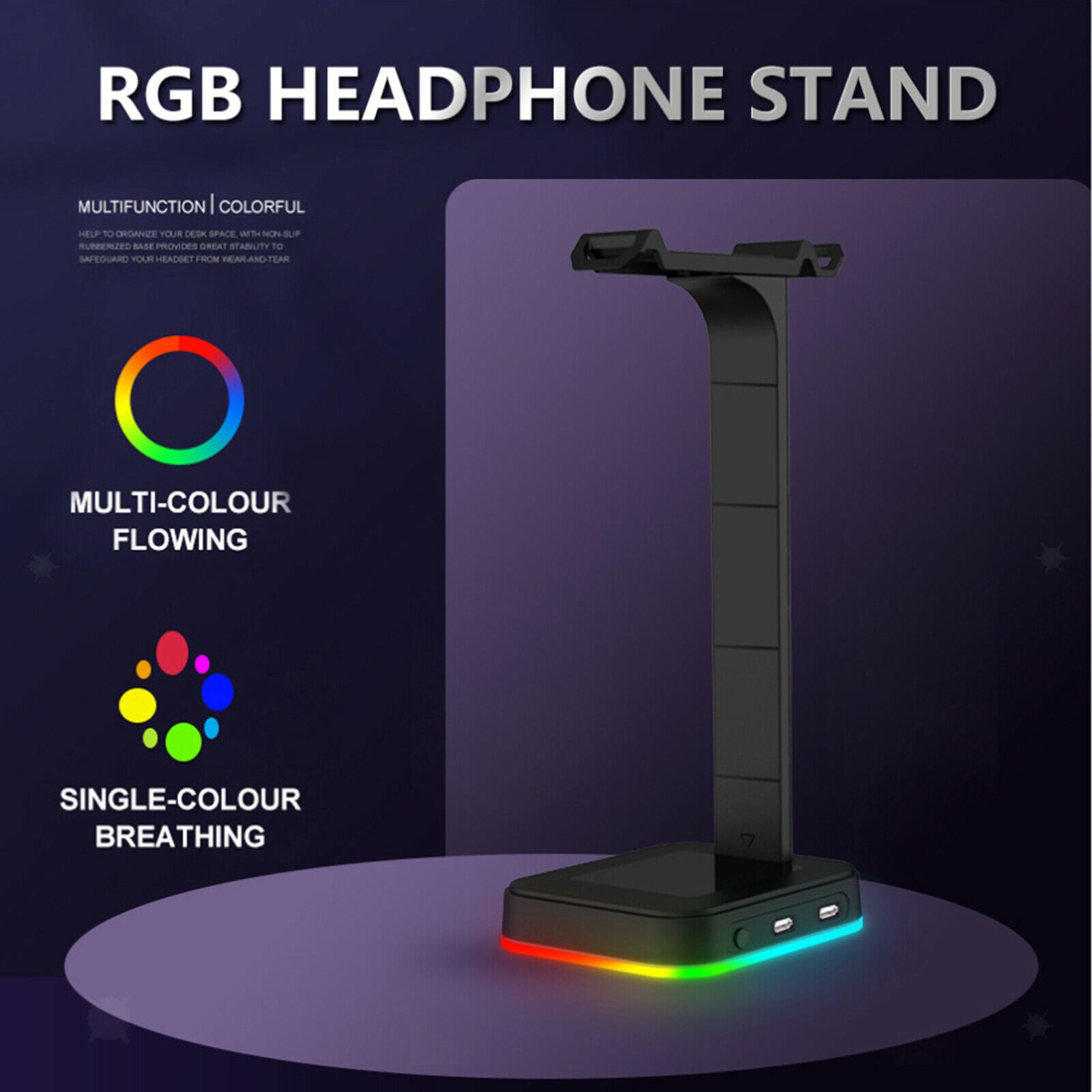 RGB Dual Headset Stand Gamer Headphone Hanger 2x USB Ports for Gamers Gifts