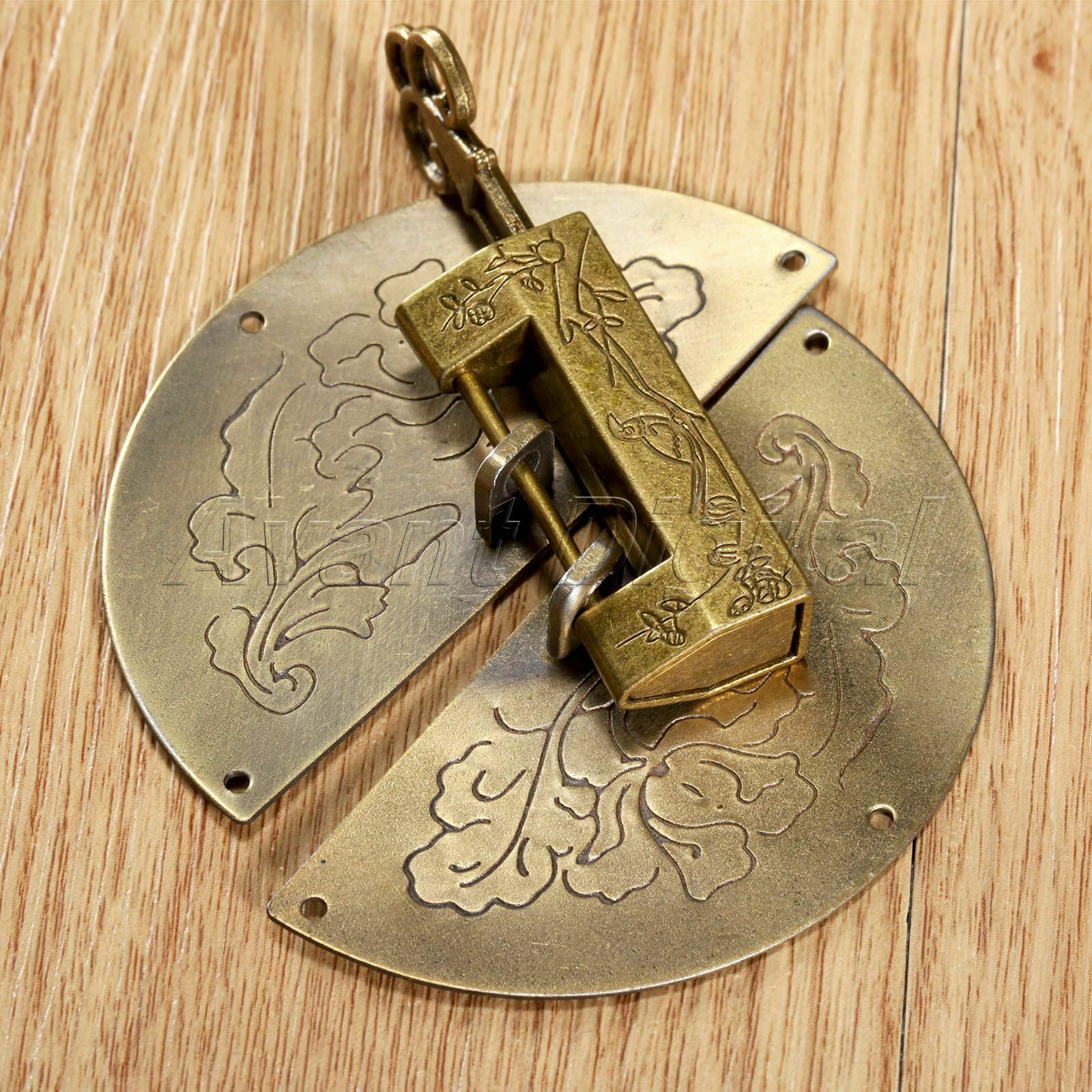 Retro Chinese Style Cupboard Door Knock Pull Handles Hasp Latch & Old Lock Kit