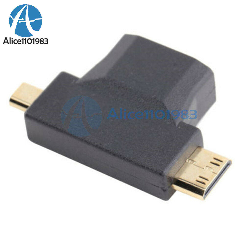 2PCS 3 in 1 HDMI Female to Mini HDMI Male + Micro HDMI Male Connector Adapter