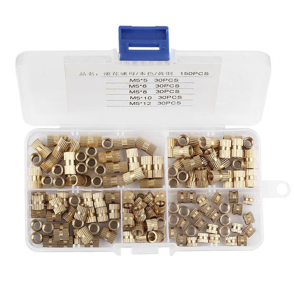 150x M5 Threaded Round Metal Knurl Thread Insert Nuts Brass Tone Nuts Set Kit