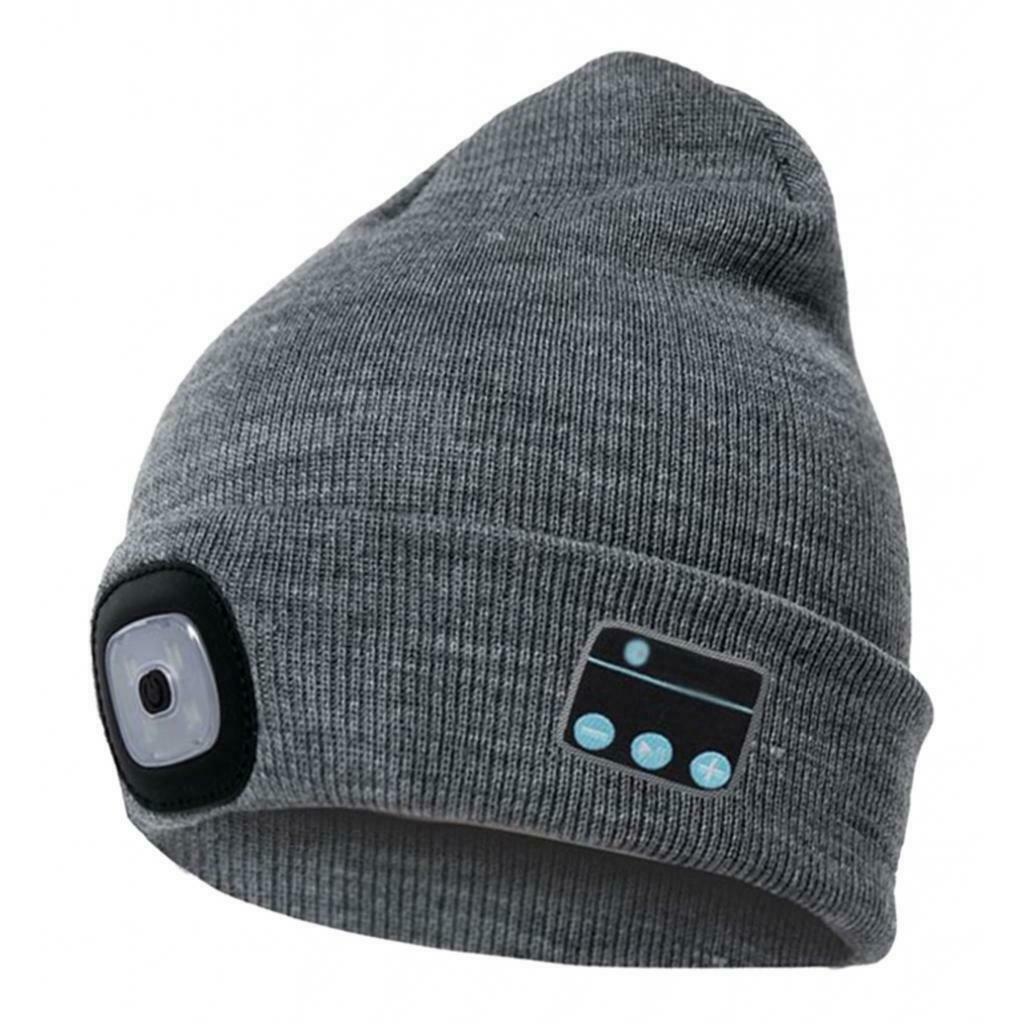 2 Pack Pink+Gray Unisex Stylish Bluetooth Beanie Hat Warm Hands-Free Talking