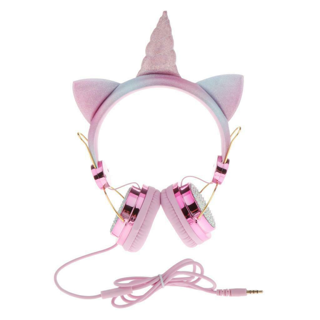 1x Unicorn Cartoon Glitter On Ear Headphone with Microphone for Girl Children