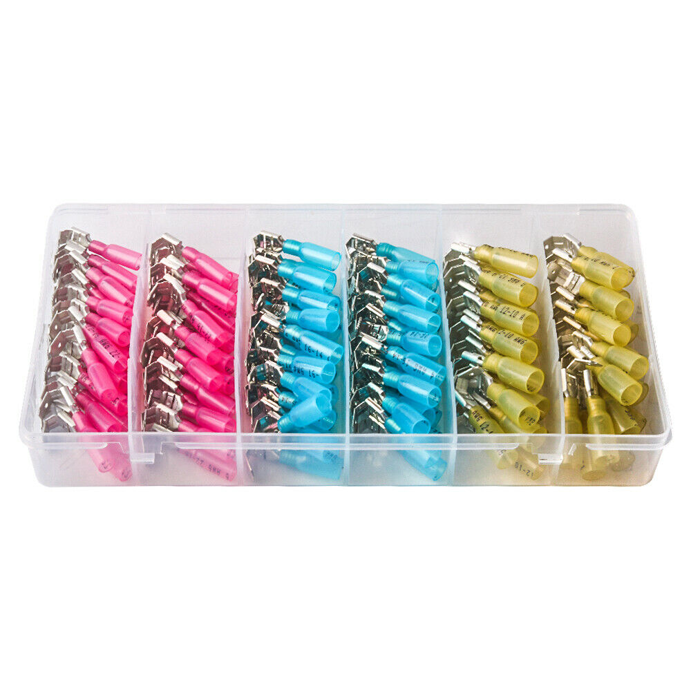 (140) 22-10 GAUGE HEAT SHRINK PIGGYBACK QUICK DISCONNECT WIRE CONNECTOR WITH BOX