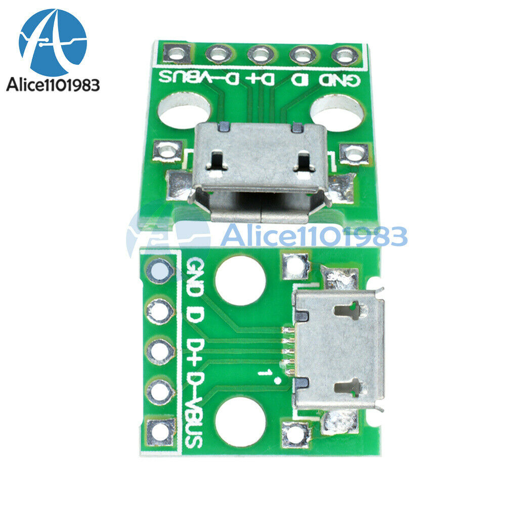 2PCS Female MICRO USB to DIP 5-Pin Pinboard 2.54mm micro USB type
