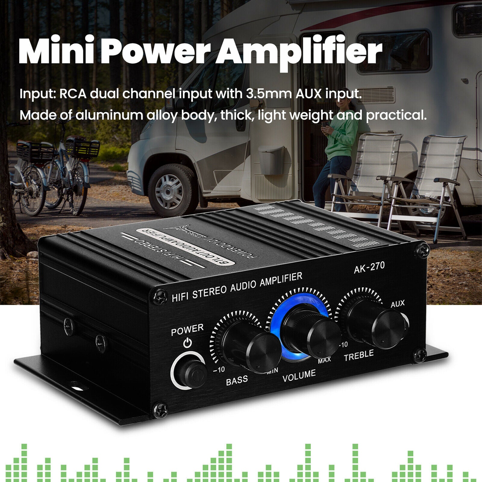 Audio Stereo Amplifier Bass Treble Input Speakers for Desktops Bedrooms Home