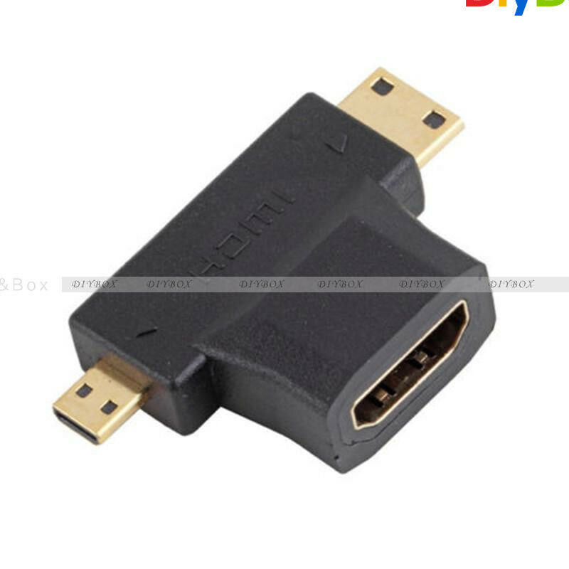 3 in 1 HDMI Female to Mini HDMI Male + Micro HDMI Male Adapter Connector Black