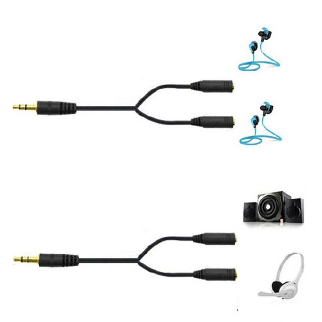 Black Stereo Audio Male 2 Female Y Splitter Cord Power For Headset Mic