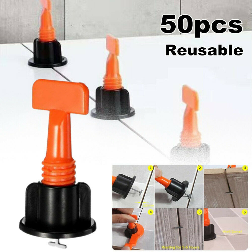 50pcs Reusable Tile Leveling Positioning System Leveler T-lock Floor Tools Kit
