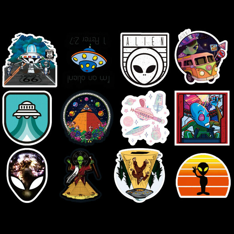 50X UFO Alien Astronaut Rocket Cartoon Stickers Gifts Toys DIY Skateboard Laptop