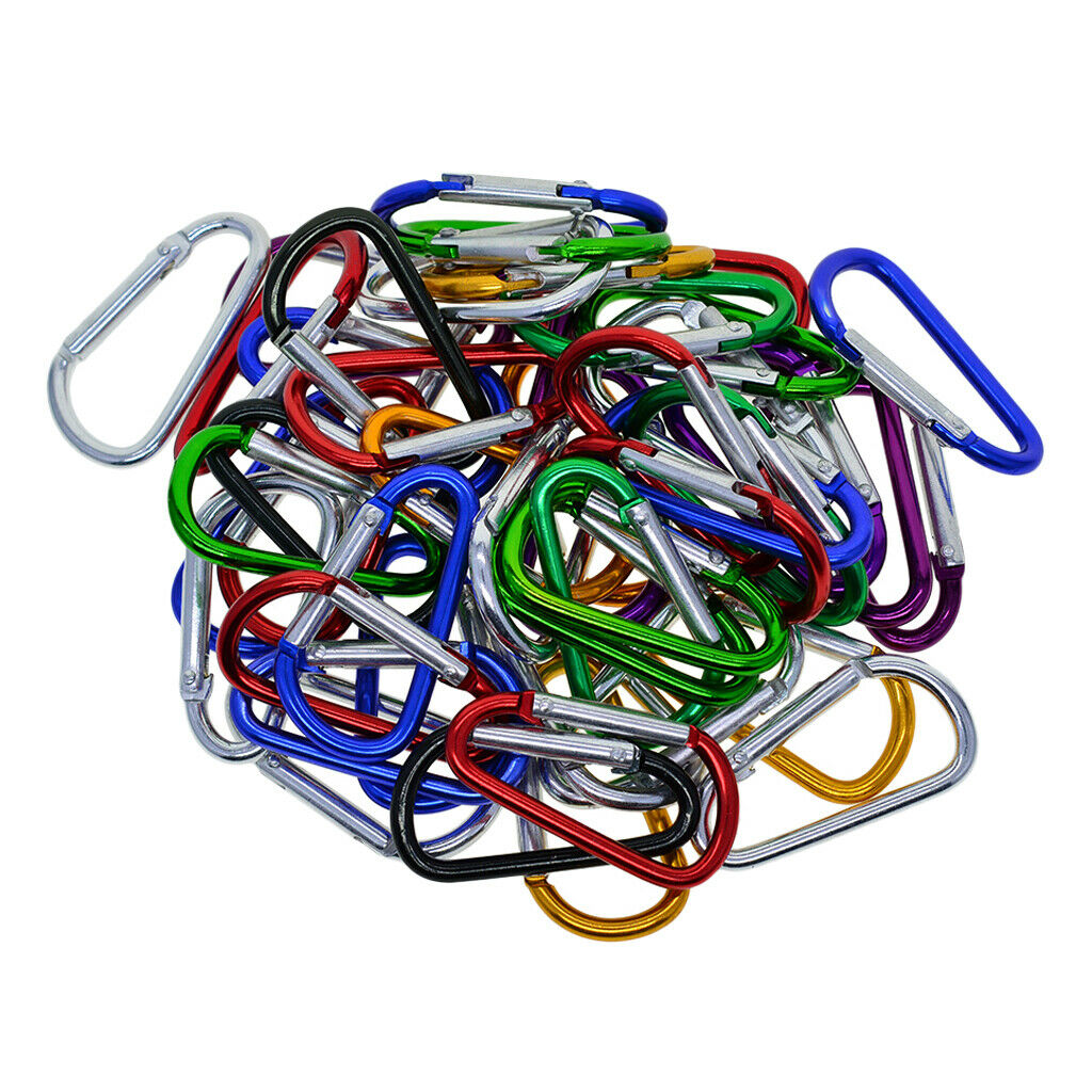 50 Pieces Aluminum Carabiner Spring Clip Climbing Hiking Hook Keychain Rings