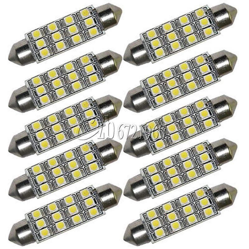 4PCS Car Dome 12 LED 3528-SMD  Bulb Light Interior Festoon Lamp 42mm White