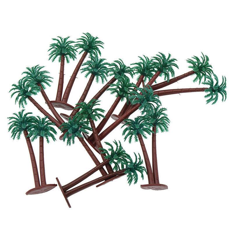 10pcs Mini Double Coconut Tree Plastic Desk Deco Small Artificial Plant Ornament