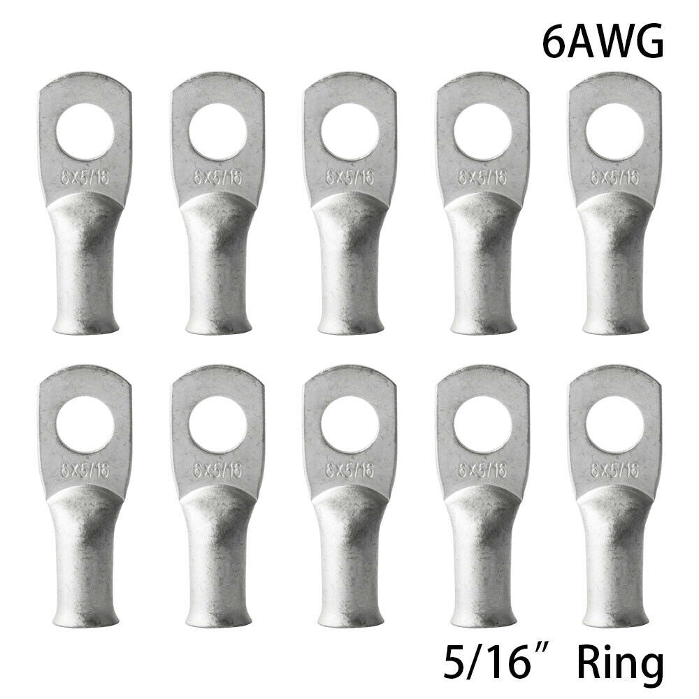 (10)Tinned Copper Lugs 6AWG-5/16 Welding Battery Cable Connector Ring Terminals