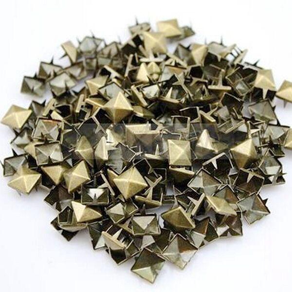 100 x Metal pyramid bronze studs 9mm stud Rivet Punk spike spots Diy