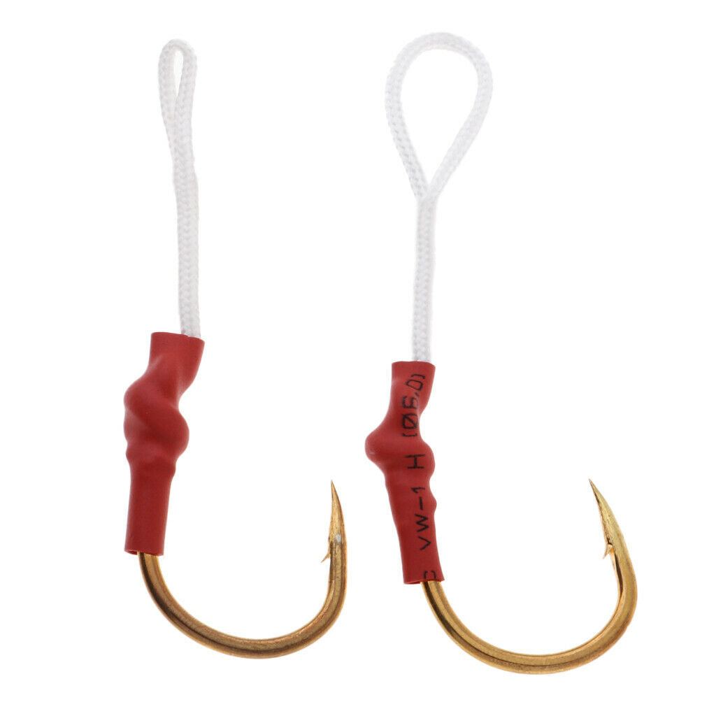 2 Pieces Jigging Assist Hooks Assist Fishing Hooks with White PE Line 070
