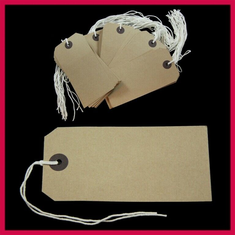100 x Buff Kraft Paper Gift Tags Wedding Label Blank Luggage Strung 134mm 67mm