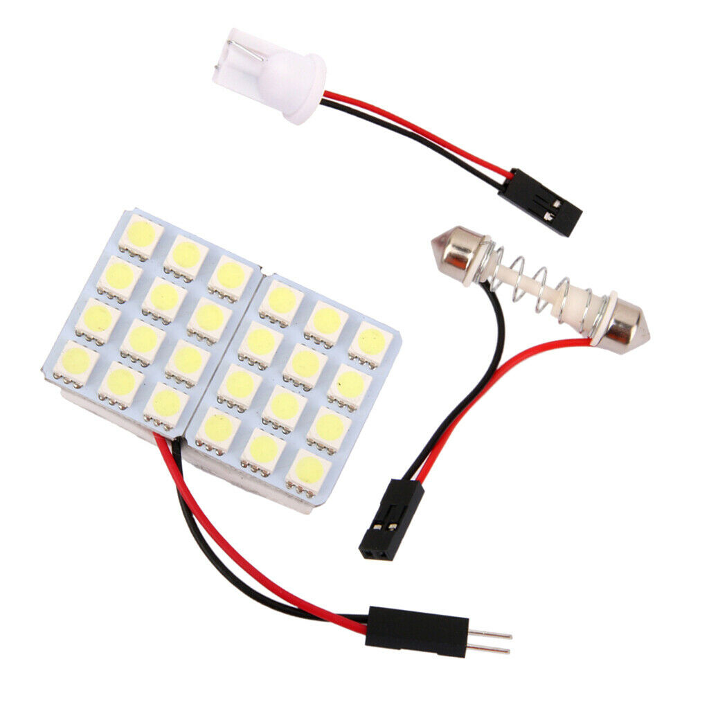 Car Interior Light Panel 24 SMD 5050 LED Bulb T10 BA9S Dome Adapter White