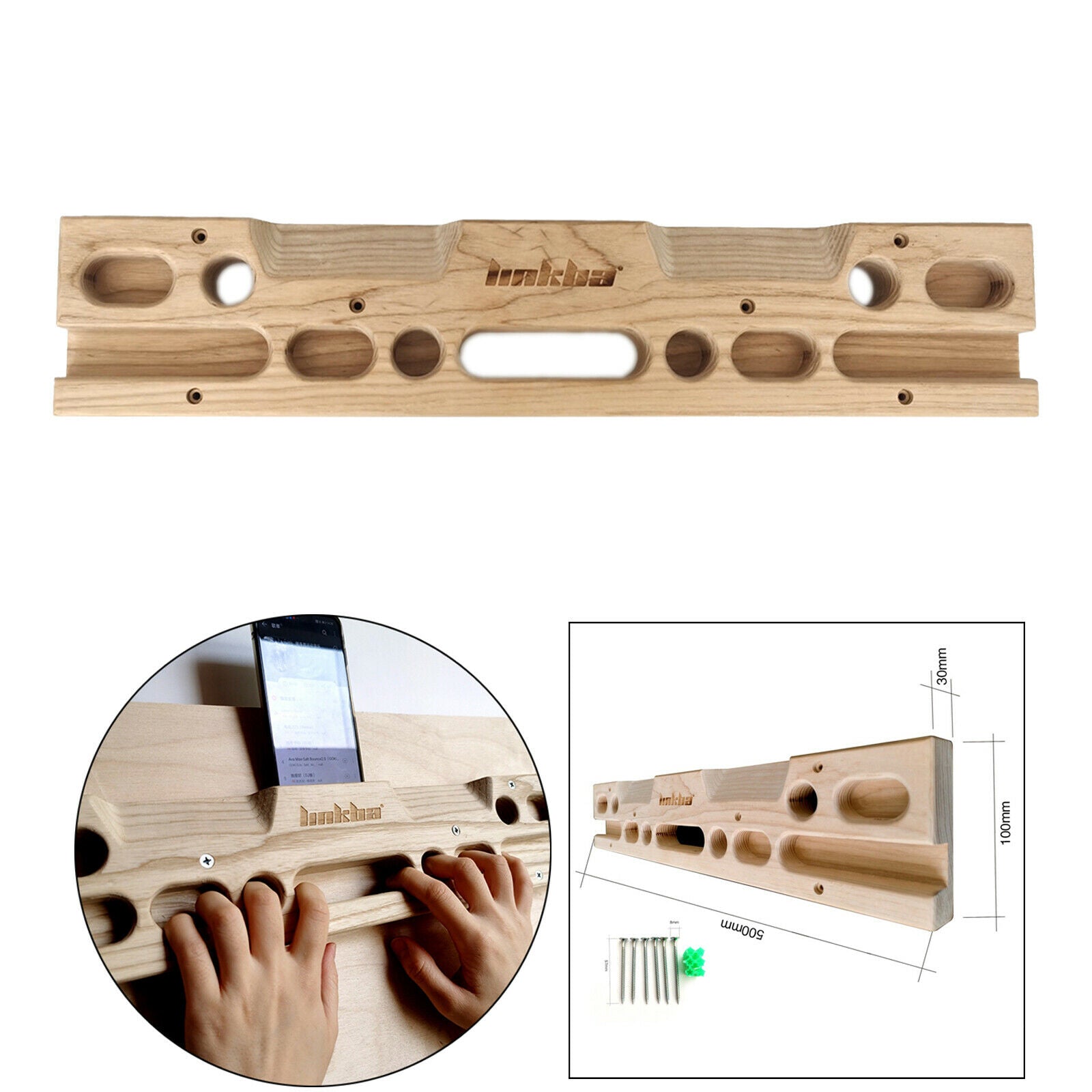 Wooden Climbing Hangboard Multi Fingerboard 50x10cm Doorway Grip Gripper