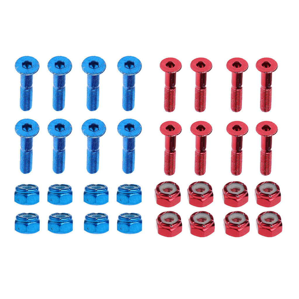 12x 1" Longboard Skateboard Mounting Bolts Screws Truck Hardware Blue+Red