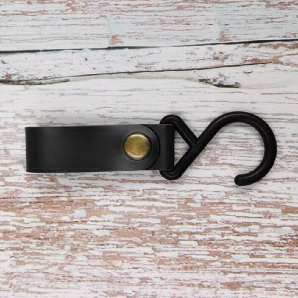 4pcs Outdoor PU Leather Hooks Camping Hiking Tripod Clothes Storage Hanger @