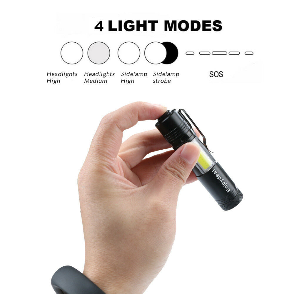 Mini Flashlight 2000 Lumen Q5 LED+COB LED Torch Lamp Penlight AA/14500 New