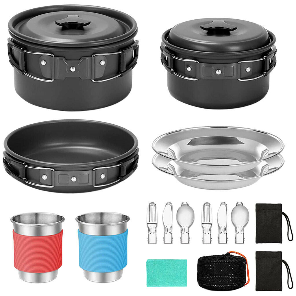 Hiking Camping Cookware Mess Set Outdoor Pan Plates Hiking Picnic Cooker
