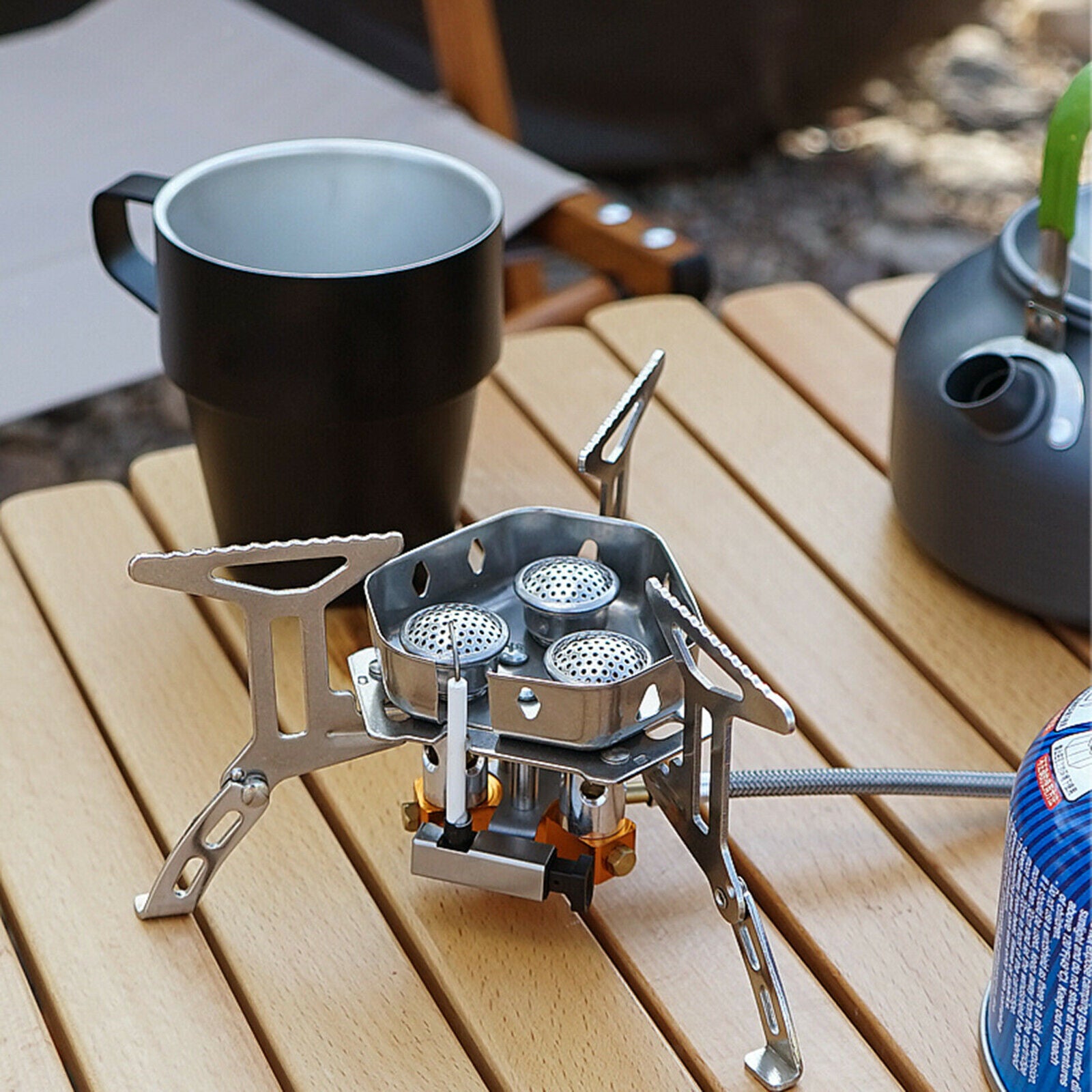 5800W Windproof Camping Stove Backpack Stove 3 Furnaces Heads for Picnic