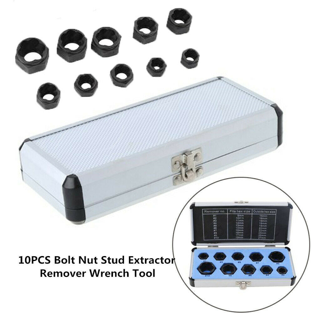 10PCS Bolt Nut Extractor Remover Damaged Rusted Socket Impact Wrench 9-19mm Head