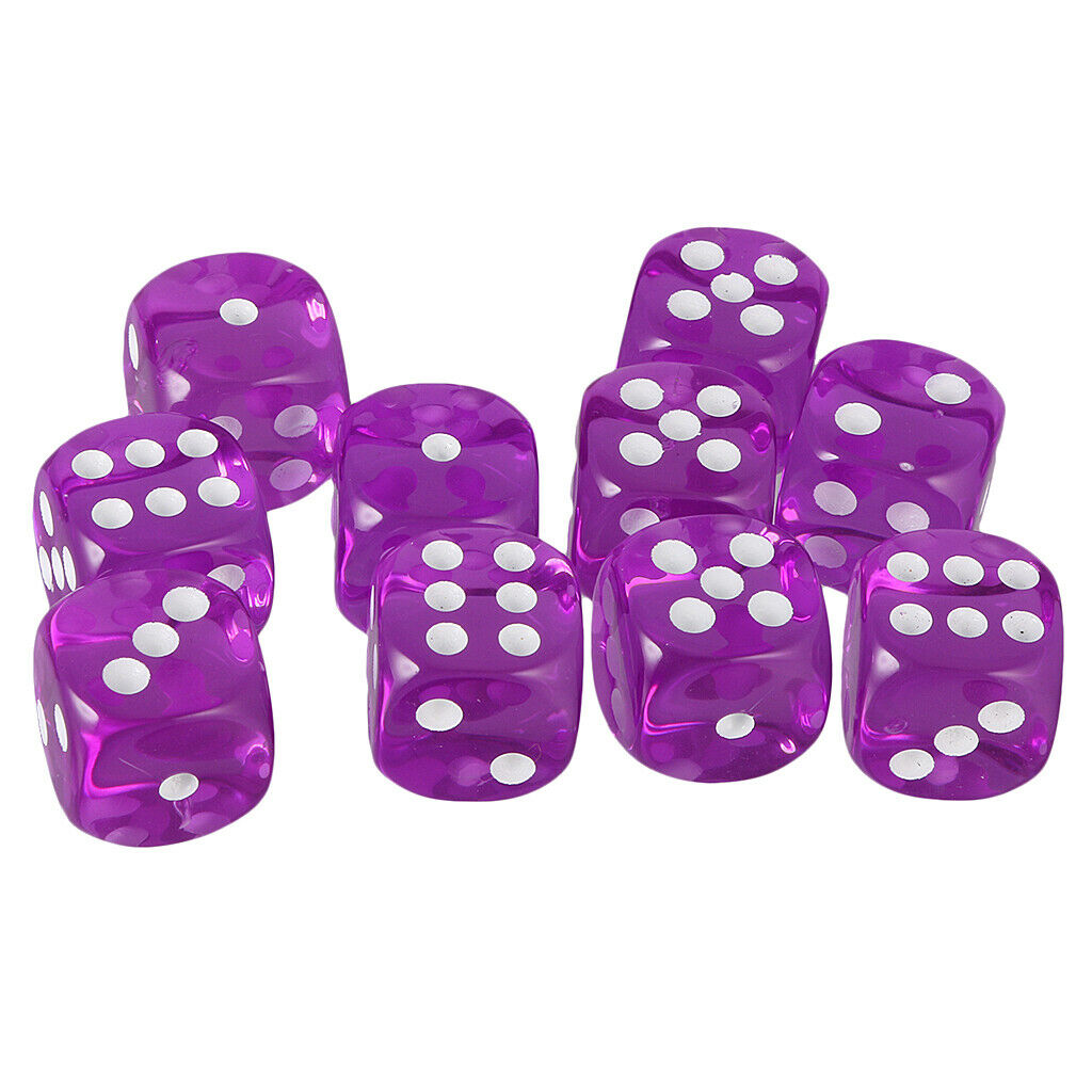 10x Acrylic Six Side Dice D6 16mm for Board Game Toys DND Game Math Teaching