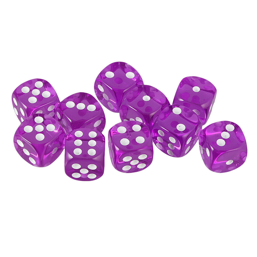 10x Acrylic Six Side Dice D6 16mm for Board Game Toys DND Game Math Teaching