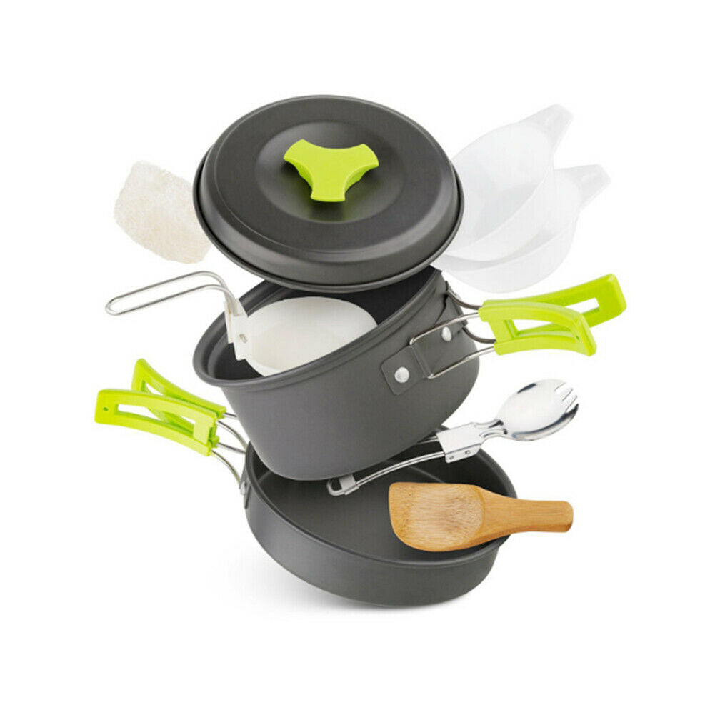7pcs Foldable Outdoor Camping Pot Pan Cookware Utensils for 1-2 People @