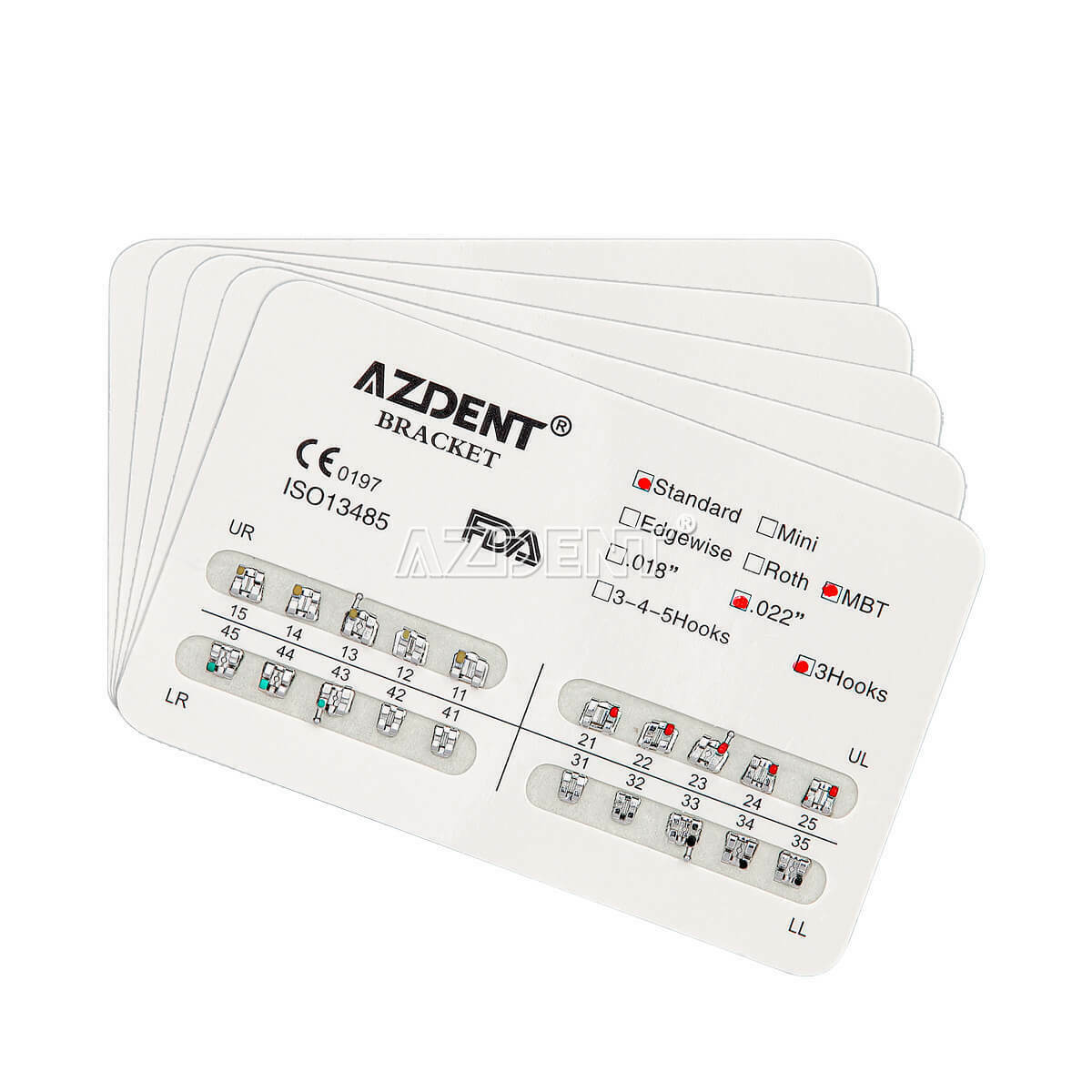 100 X Dental Brace Orthodontic Metal Bracket Standard MBT Slot 022" Hooks 3 AZ