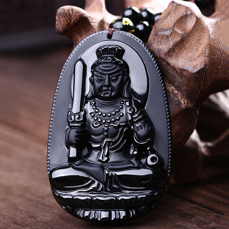 100% Natural obsidian pendant "Acala" Buddha patron saint AAA