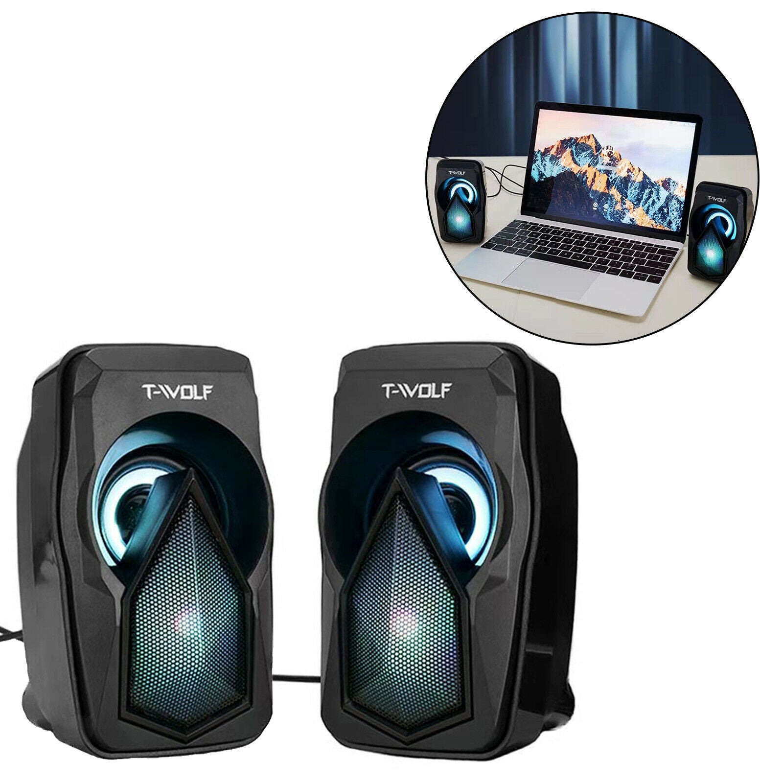 Small USB Wired Multimedia Computer Speakers with Colorful Light 3.5MM Audio