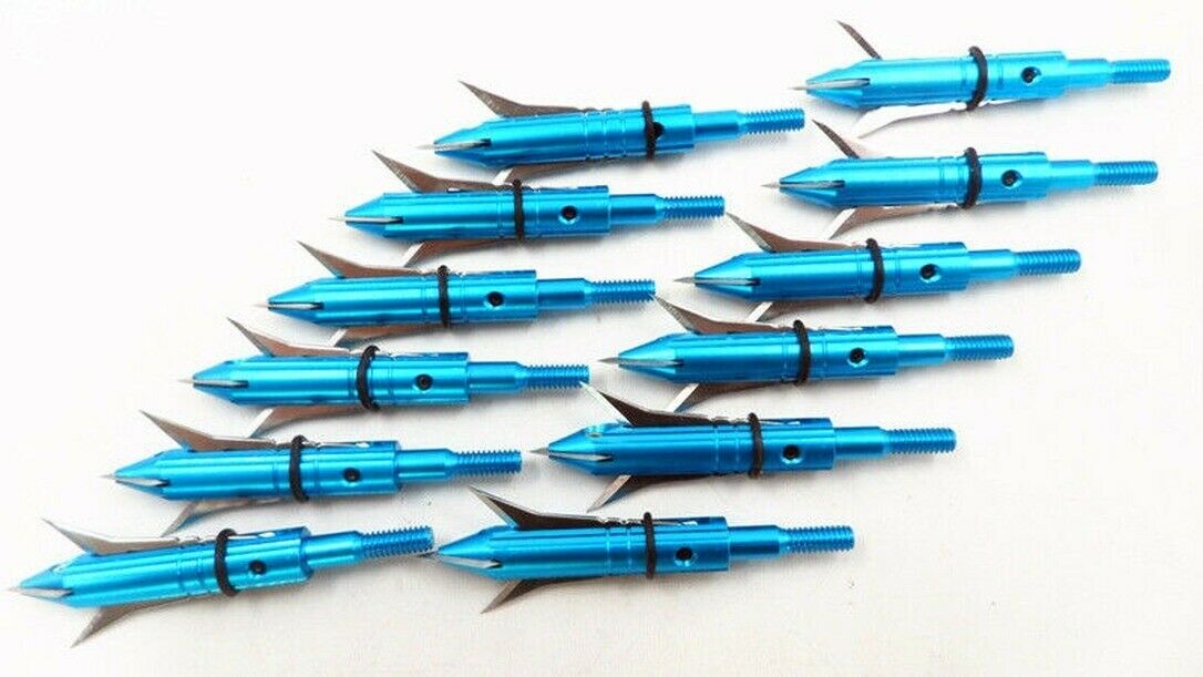 6pcs Steel Broadheads 100gr 2 Expandable Blades Arrow Tips Archery Hunting Blue
