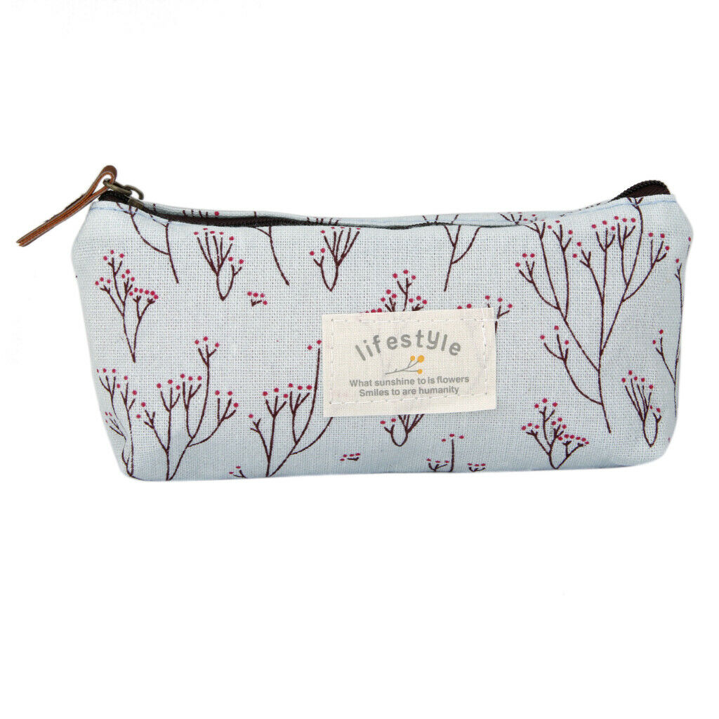 Flower Pencil Pen Case Cosmetic Makeup Bag Storage Pouch Purse Blue