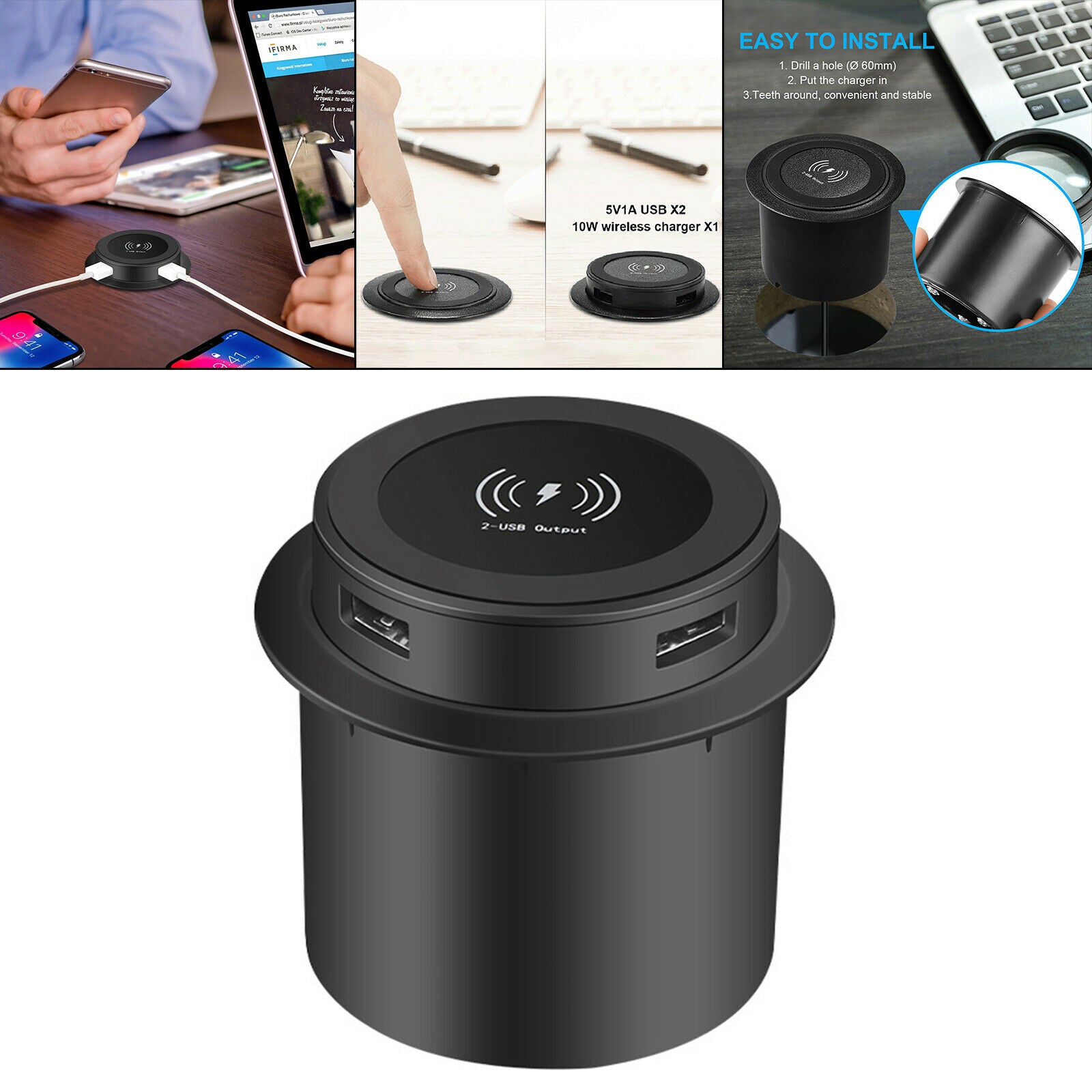 Qi Wireless Charger with 2 USB Charge Port Universal for Airport Earphone