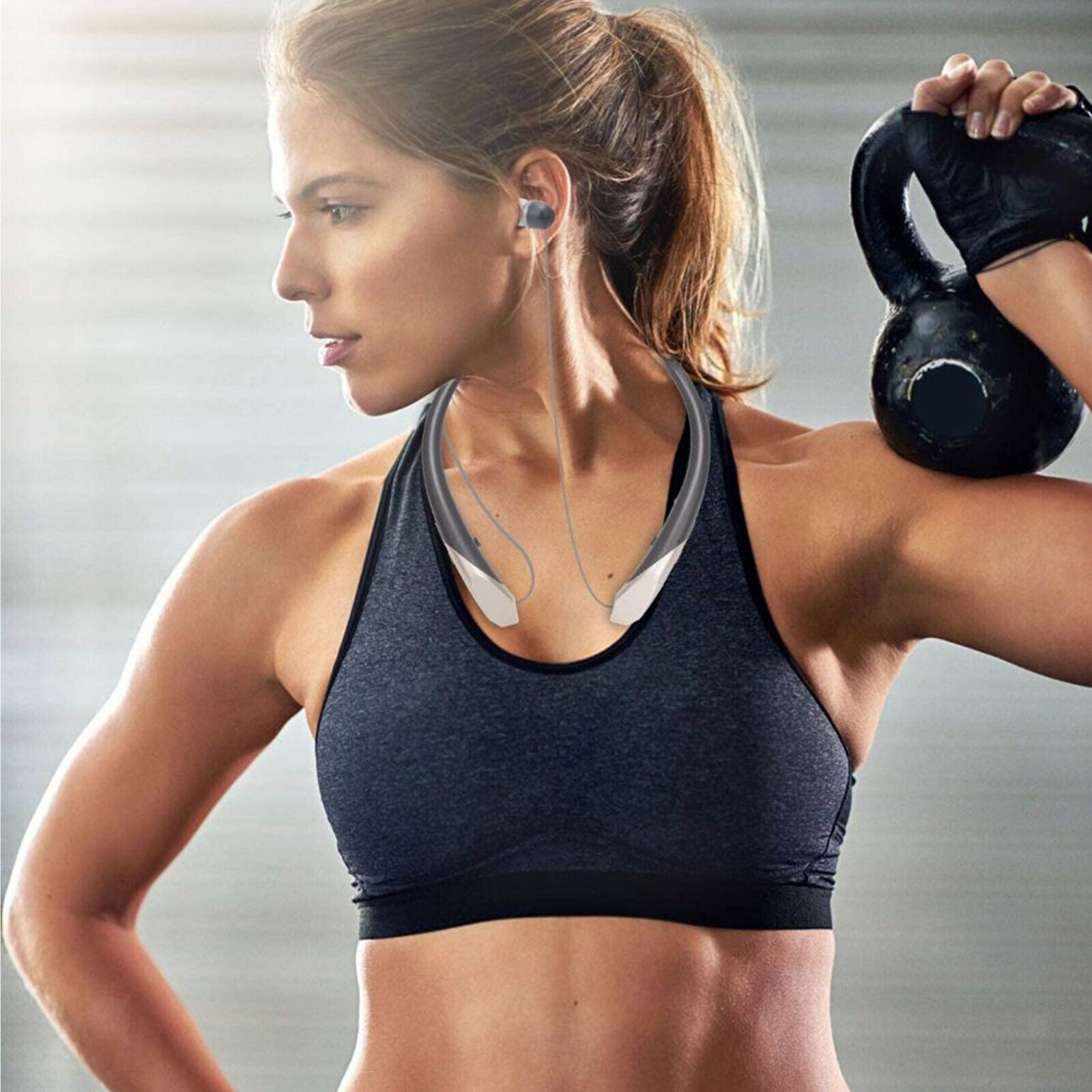 Bluetooth 5.0 Neckband Retractable Earbuds HD Headset Headphones with mic