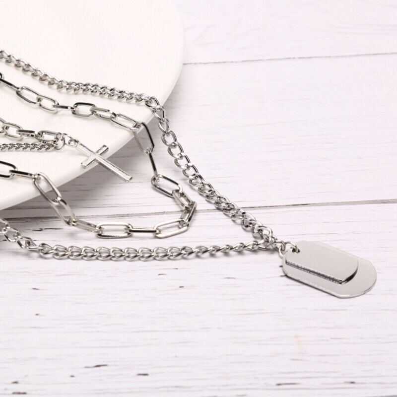 Cross Pendant Metal Long Chain Punk Necklace Fashion Women men Jewelry Gif Lt