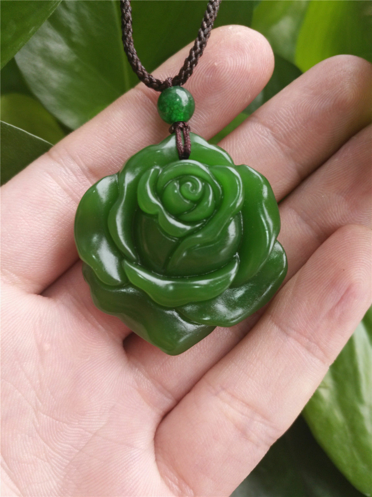 100% Natural Green Jade Rose Necklace Pendant Lucky Amulet Fashion Jewelry AAA