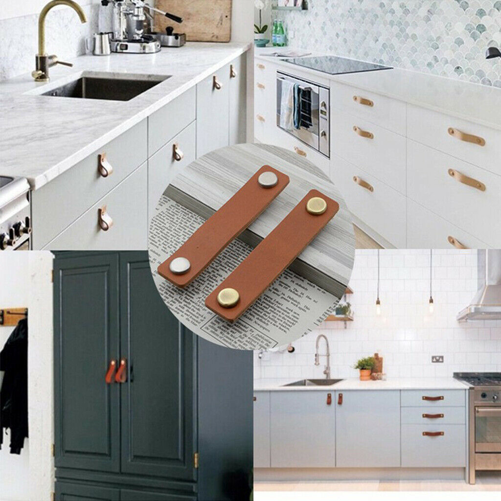 6x PU Leather Cabinet Pulls Drawer Dresser Closet Door Furniture Knob Handle