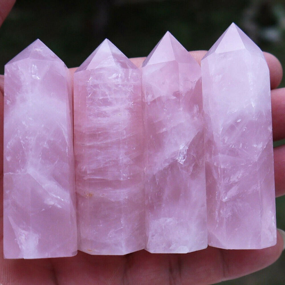 100% Natural Pink Rose Quartz Crystal Wand Point Healing Stone 50-60MM Gift US