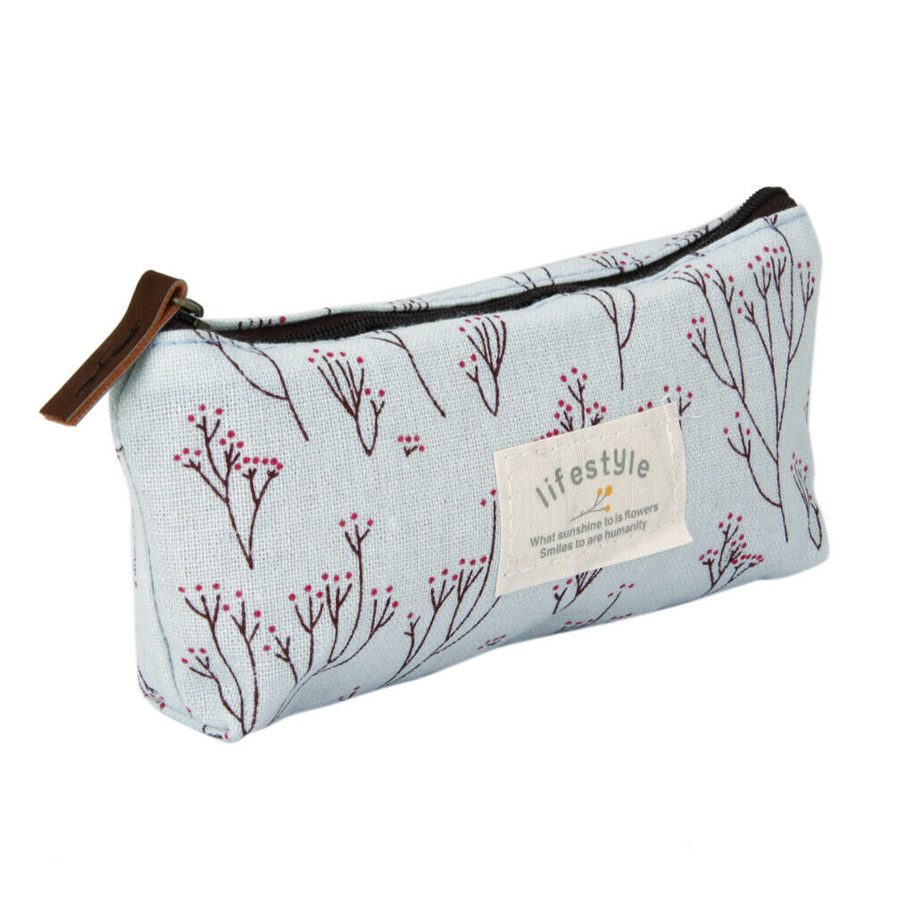 Flower Pencil Pen Case Cosmetic Makeup Bag Storage Pouch Purse Blue