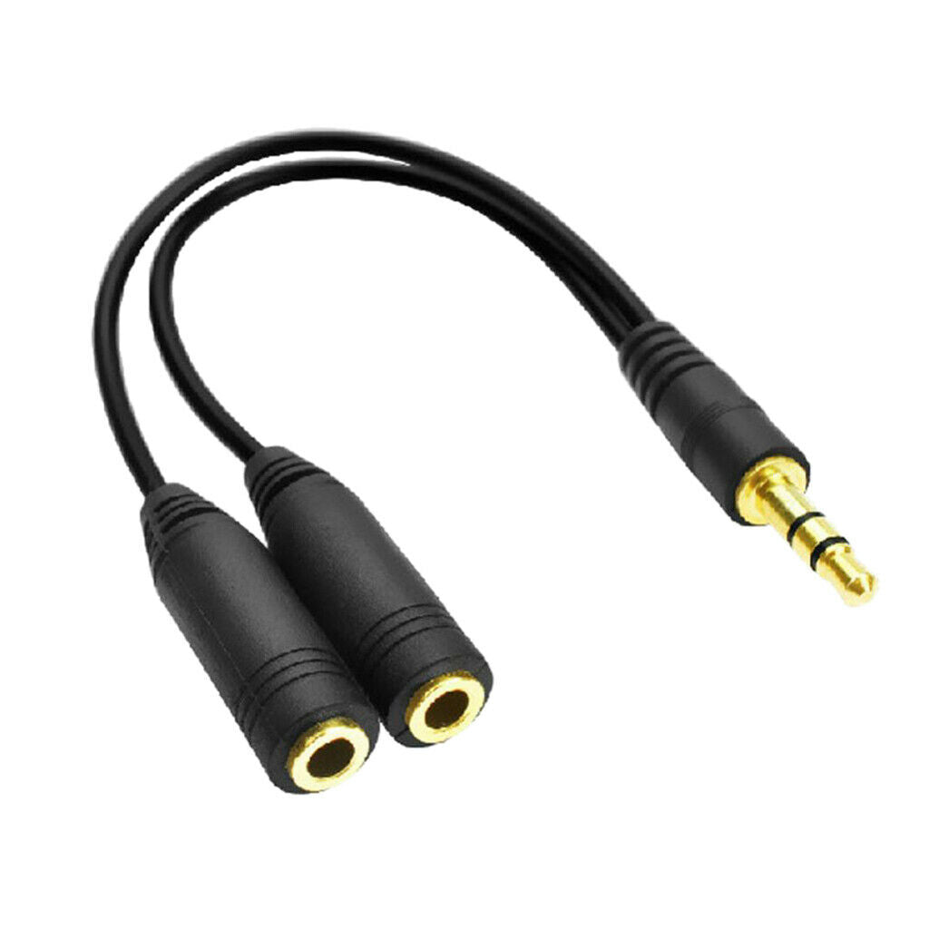 Black Stereo Audio Male 2 Female Y Splitter Cord Power For Headset Mic