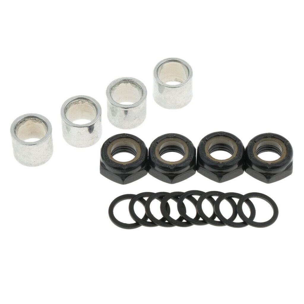 Longboard Truck Nuts Axle Speed Washers Skateboard Bearing Spacer Kit, Black